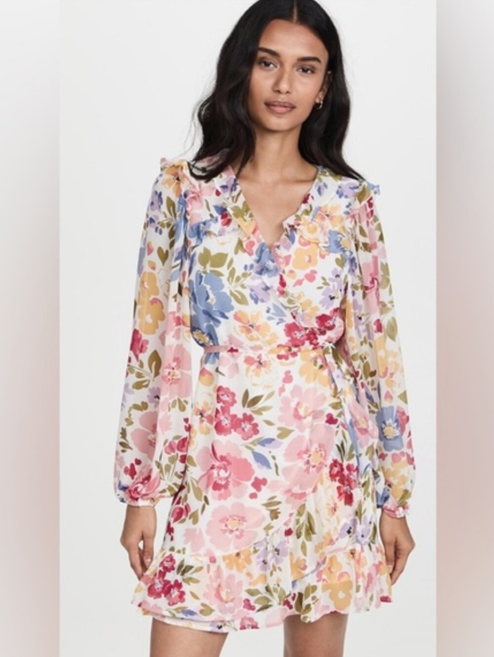 En Saison Women's Constantia Ruffle Floral Wrap Dress Large